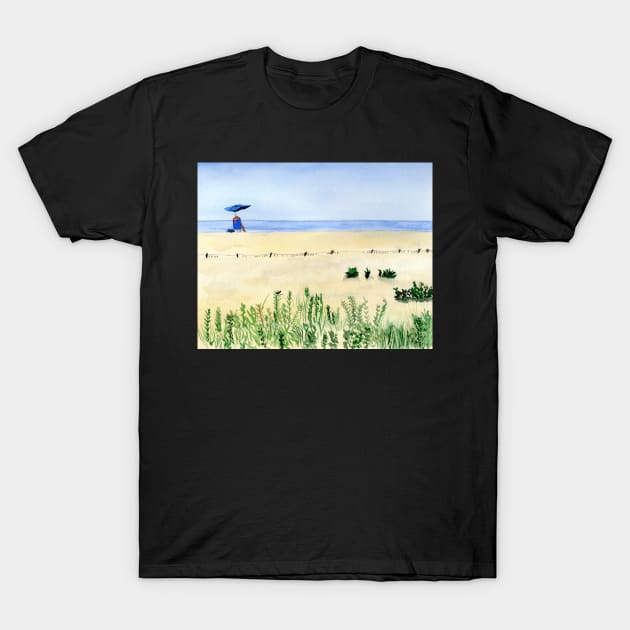 Assateague Island Watercolor Beach Painting T-Shirt by Sandraartist